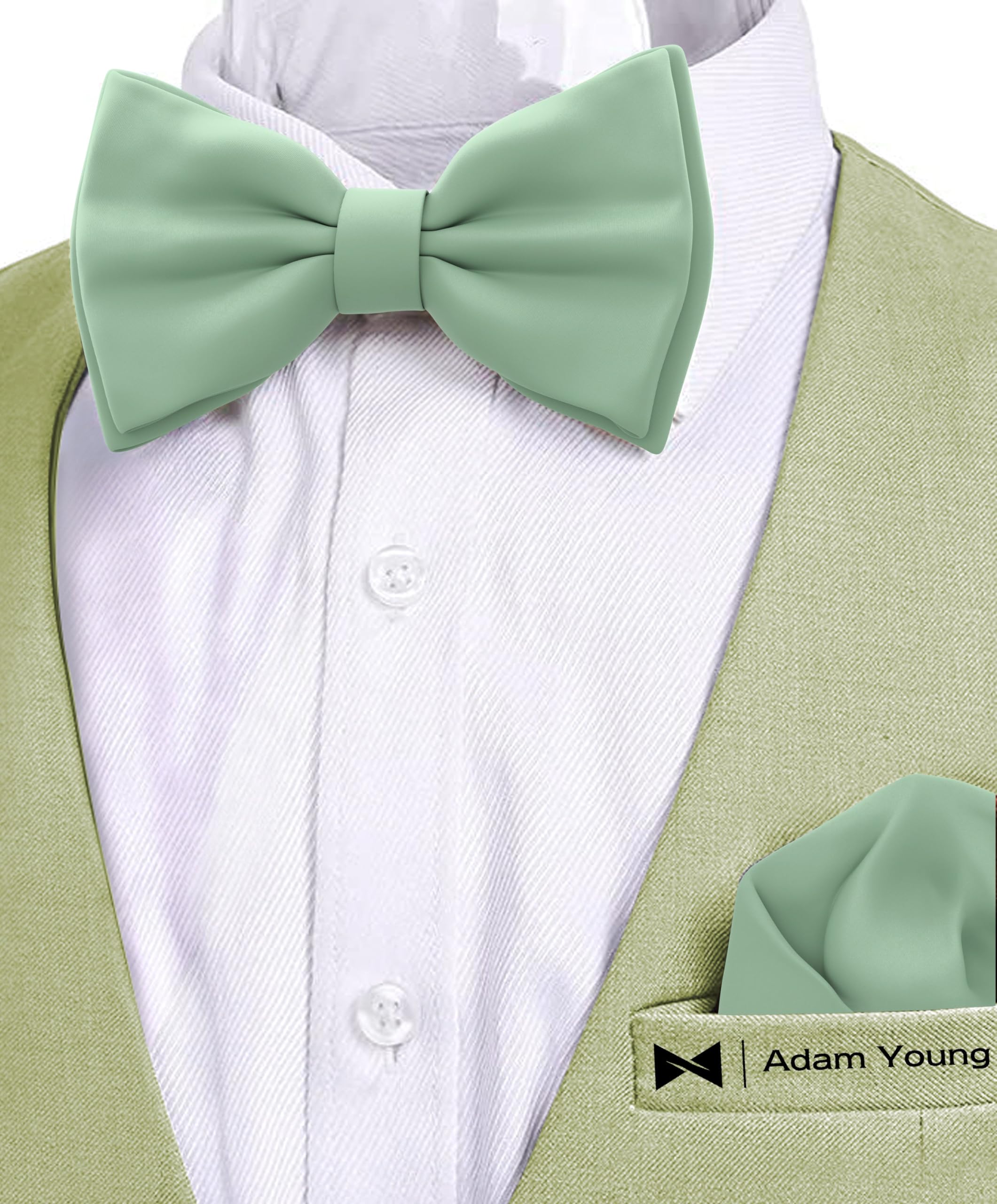 Adam Young Men's Bow Ties with Handkerchief Pre-Tied Style Formal Satin Classic Bowtie for Tuxedo Faux Silk - Image 4
