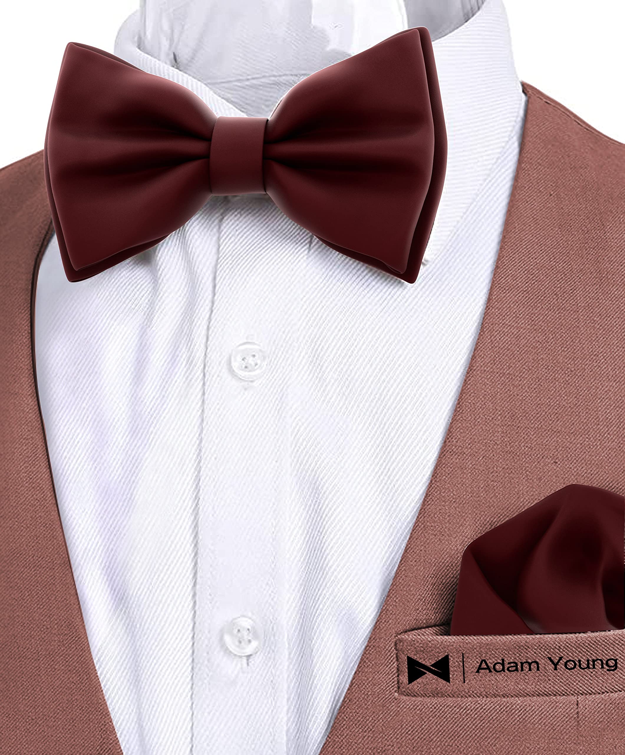 Adam Young Men's Bow Ties with Handkerchief Pre-Tied Style Formal Satin Classic Bowtie for Tuxedo Faux Silk - Image 4