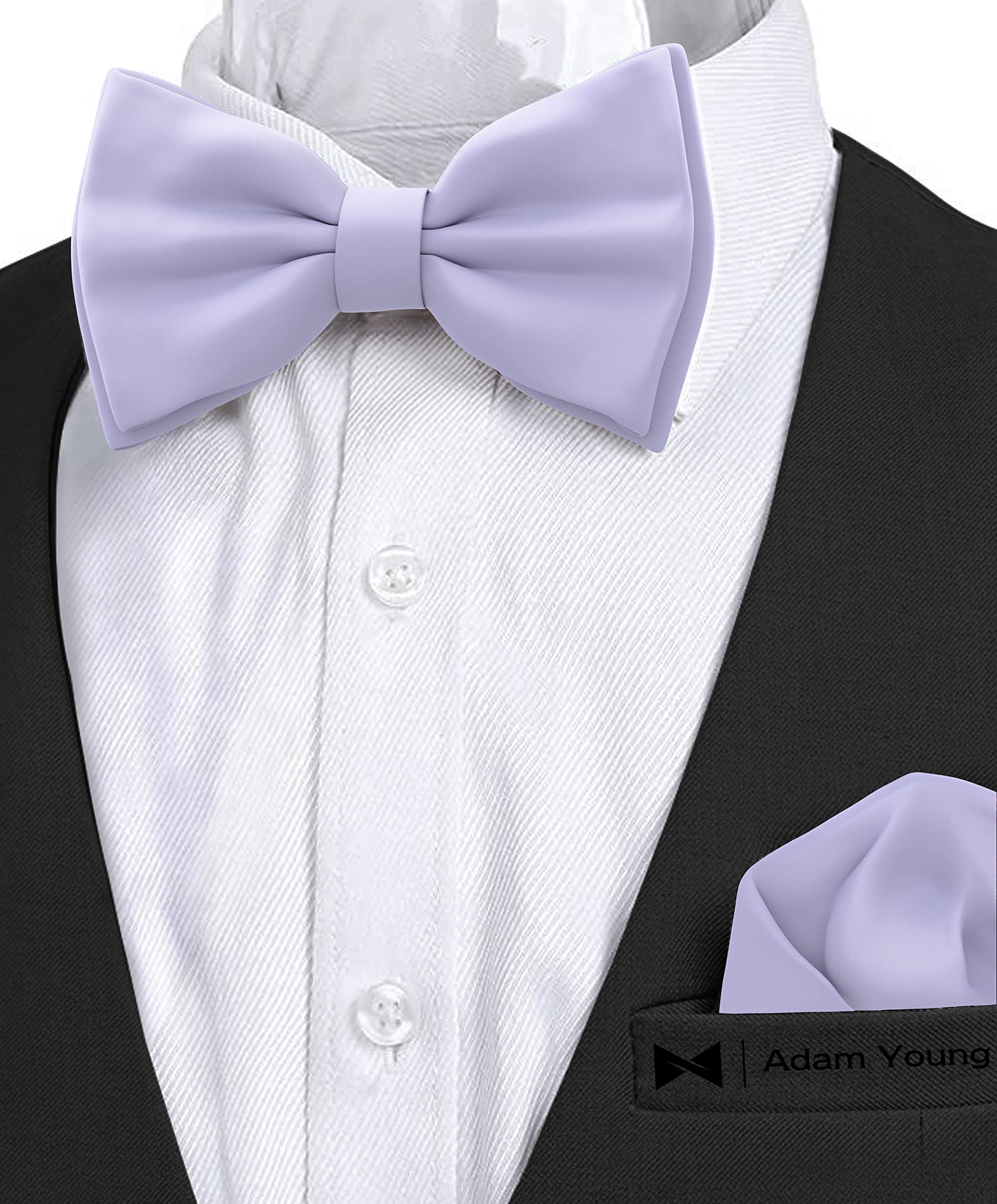 Adam Young Men's Bow Ties with Handkerchief Pre-Tied Style Formal Satin Classic Bowtie for Tuxedo Faux Silk - Image 4