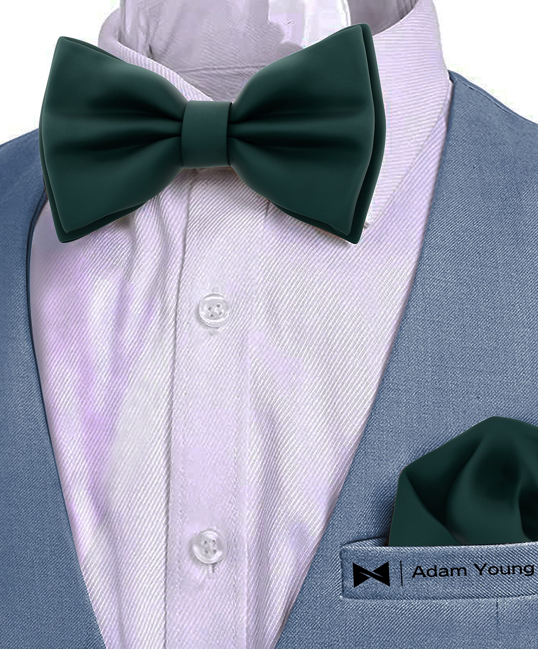 Adam Young Men's Bow Ties with Handkerchief Pre-Tied Style Formal Satin Classic Bowtie for Tuxedo Faux Silk - Image 4