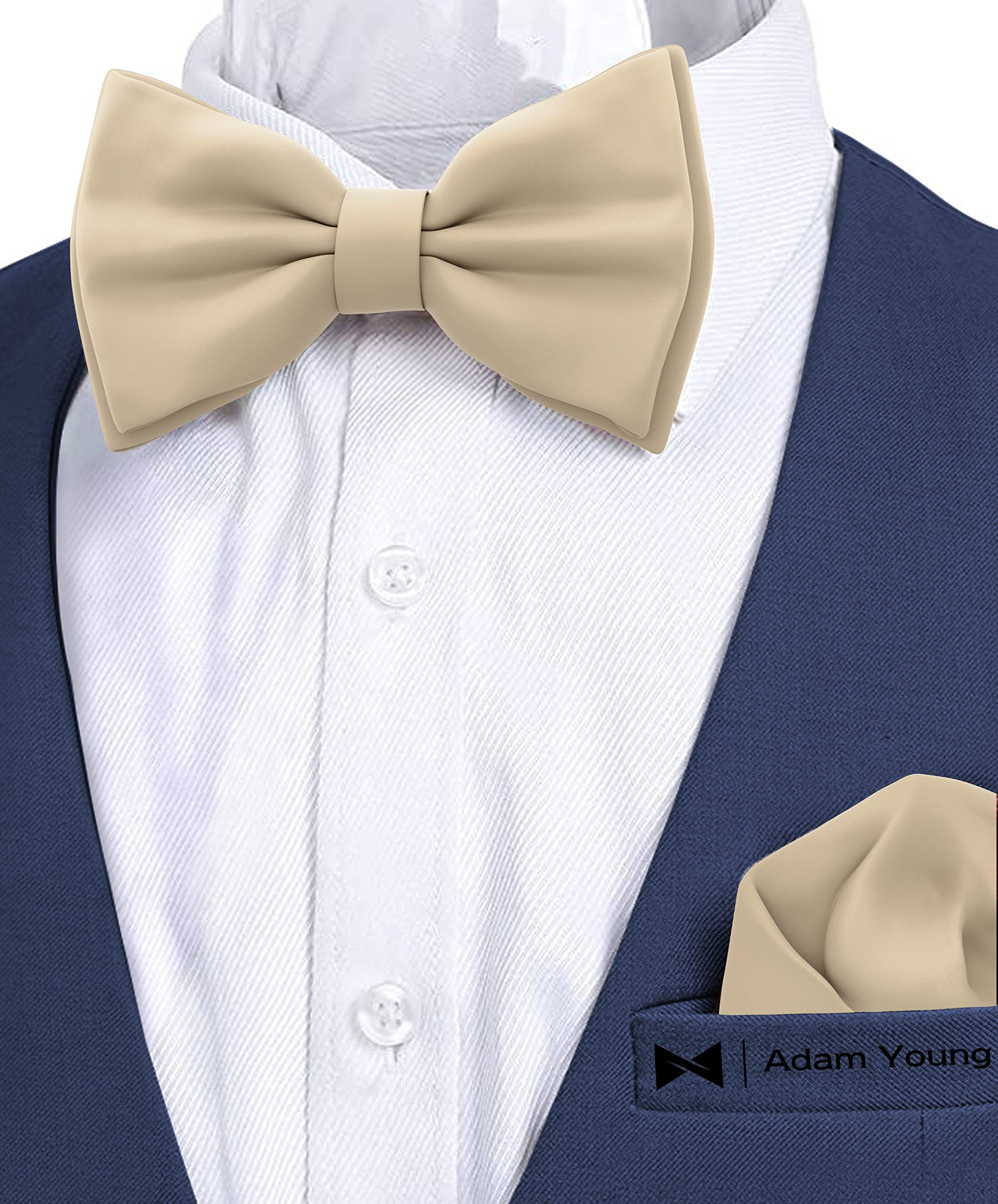 Adam Young Men's Bow Ties with Handkerchief Pre-Tied Style Formal Satin Classic Bowtie for Tuxedo Faux Silk - Image 4