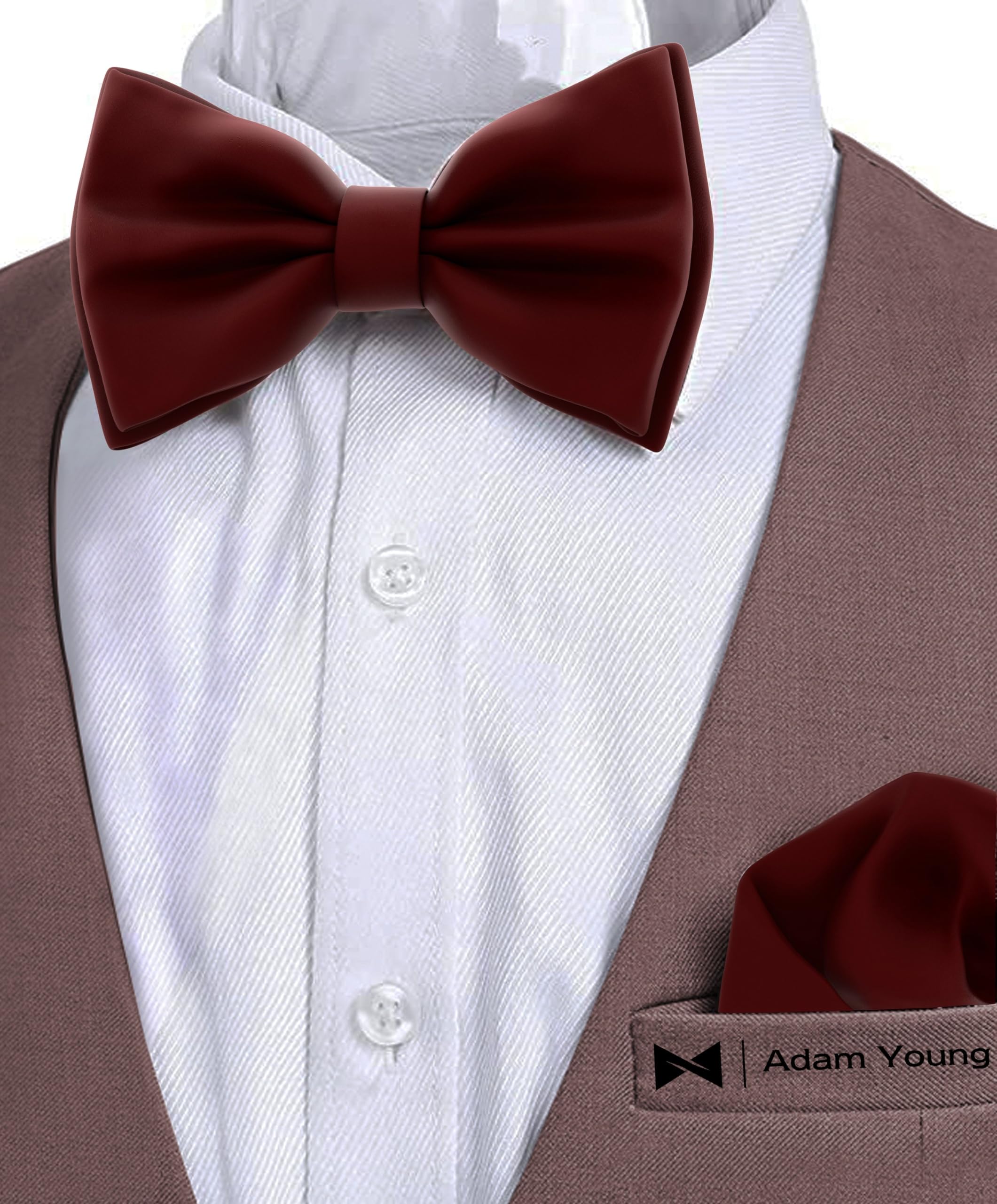 Adam Young Men's Bow Ties with Handkerchief Pre-Tied Style Formal Satin Classic Bowtie for Tuxedo Faux Silk - Image 4